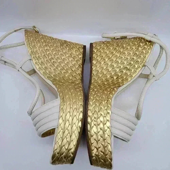 Beautiful! COACH A3259 Blanch Soft Napa White Ankle Strap Gold Wedge Shoes - Picture 4 of 14